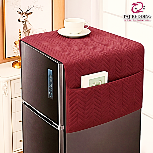 Zigzag Ultrasonic Quilted Refrigerator Cover With Pockets - Maroon