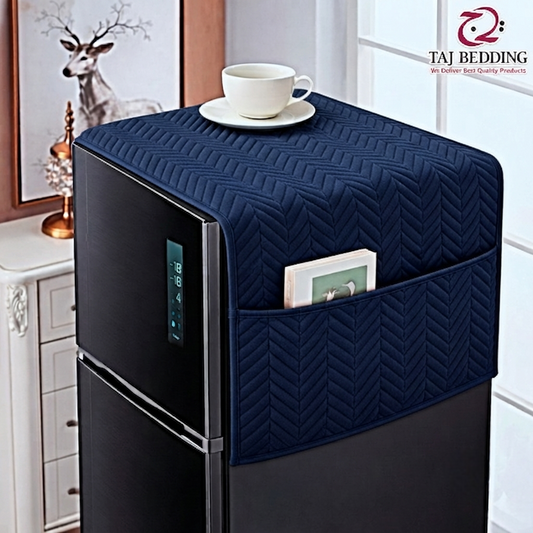 Zigzag Ultrasonic Quilted Refrigerator Cover With Pockets - Navy Blue