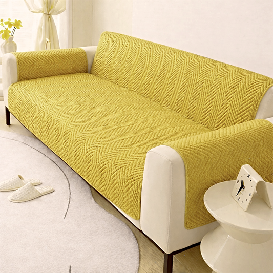 Zigzag Ultrasonic Quilted Sofa Cover Golden