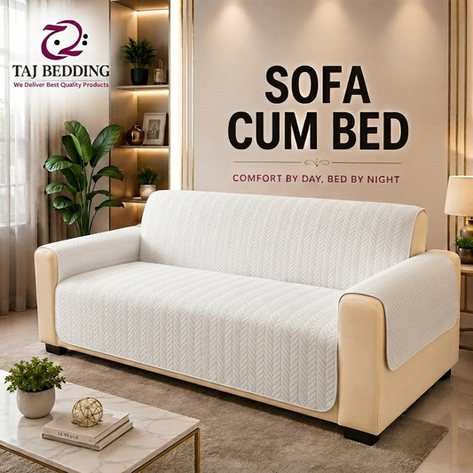 Zigzag Ultrasonic Quilted Sofa Cum Bed Covers White