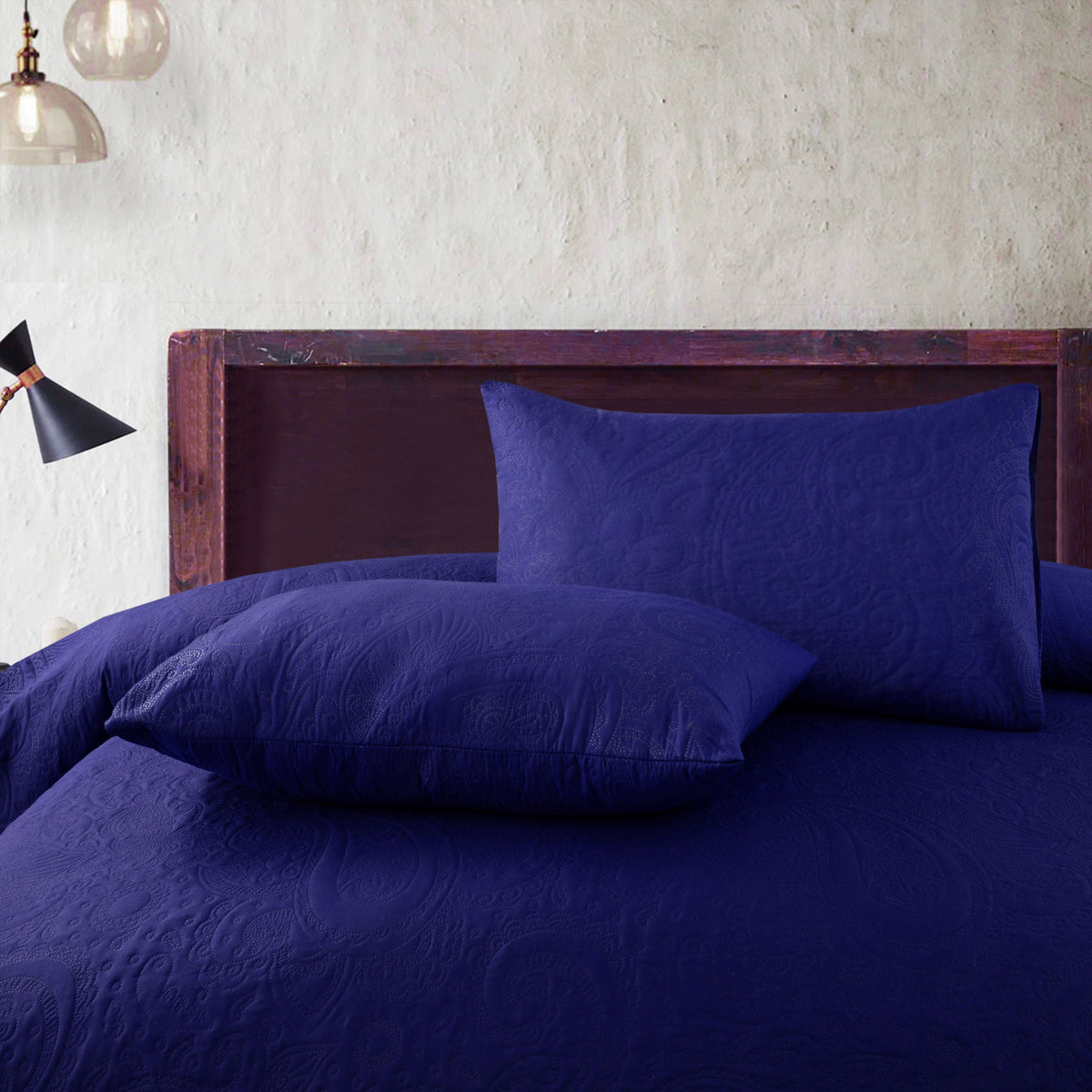 Spiral Vibes 3 Pcs Ultrasonic Bedspread - Navy Blue