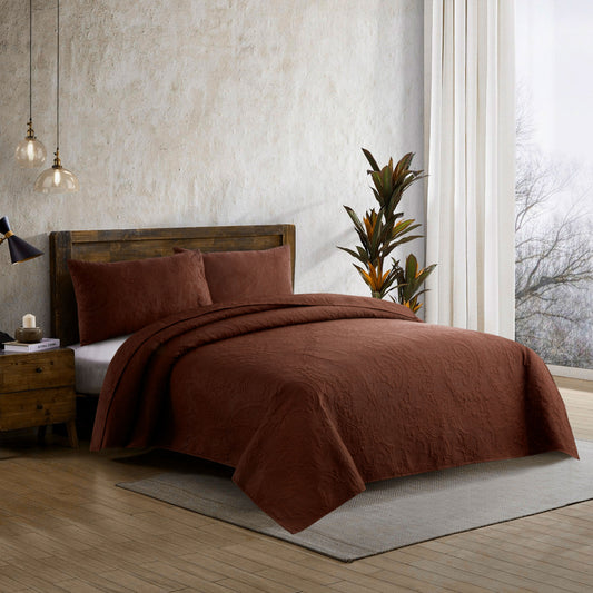 Spiral Vibes  3 Pcs Ultrasonic Bedspread - Brown