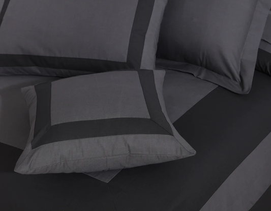 Embellish Patch Pleated Duvet Set -Black & Grey (272)