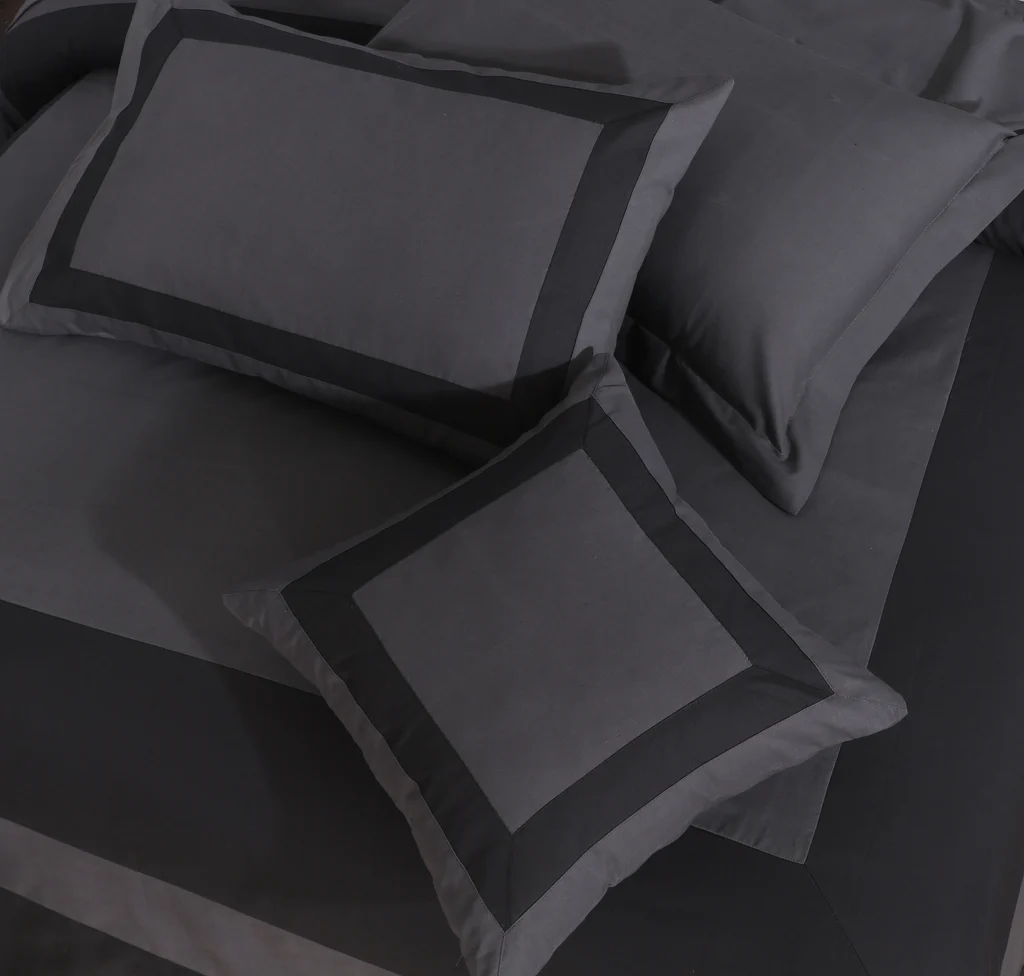Embellish Patch Pleated Duvet Set -Black & Grey (272)