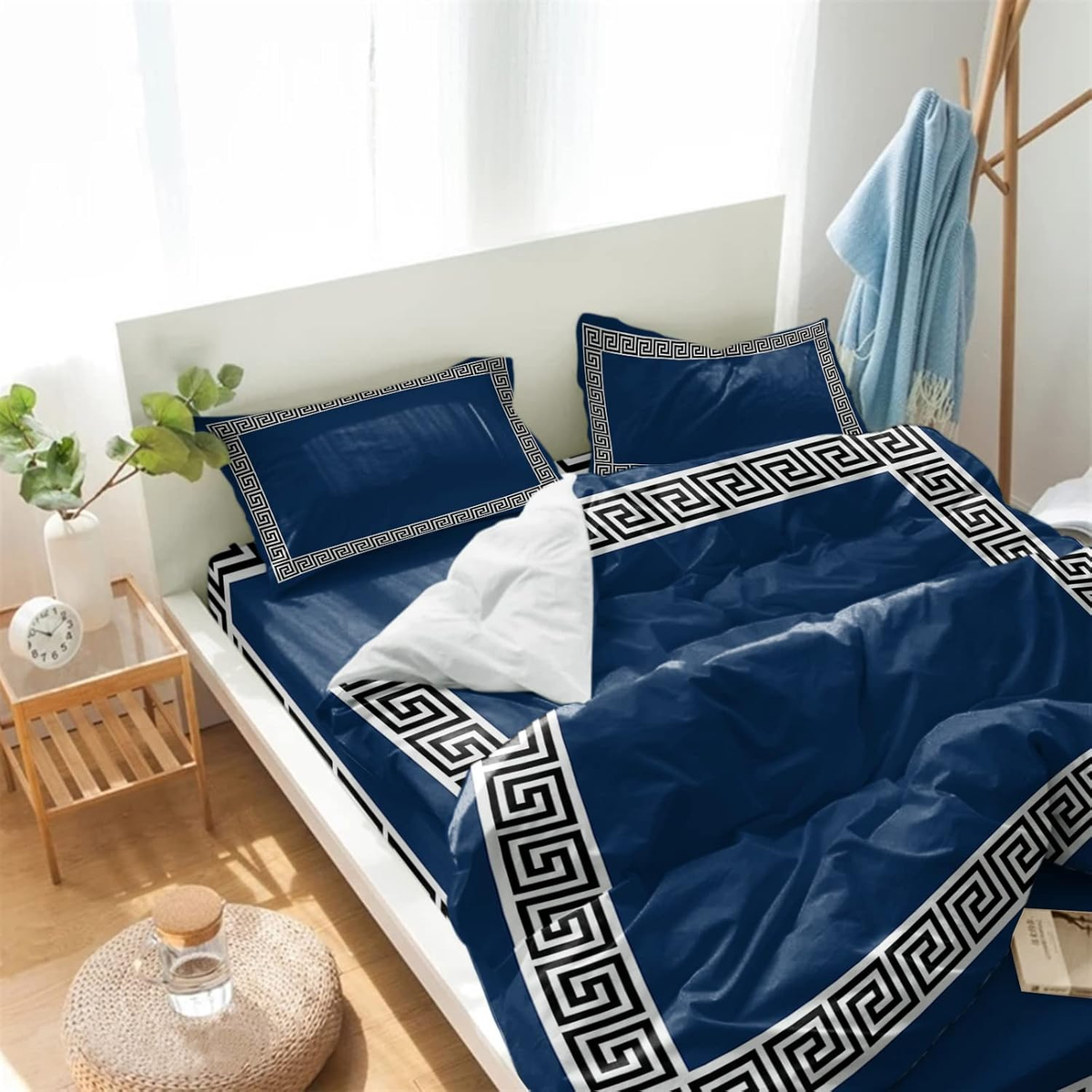 Luxury Embossed Velvet Duvet Set - Navy Blue