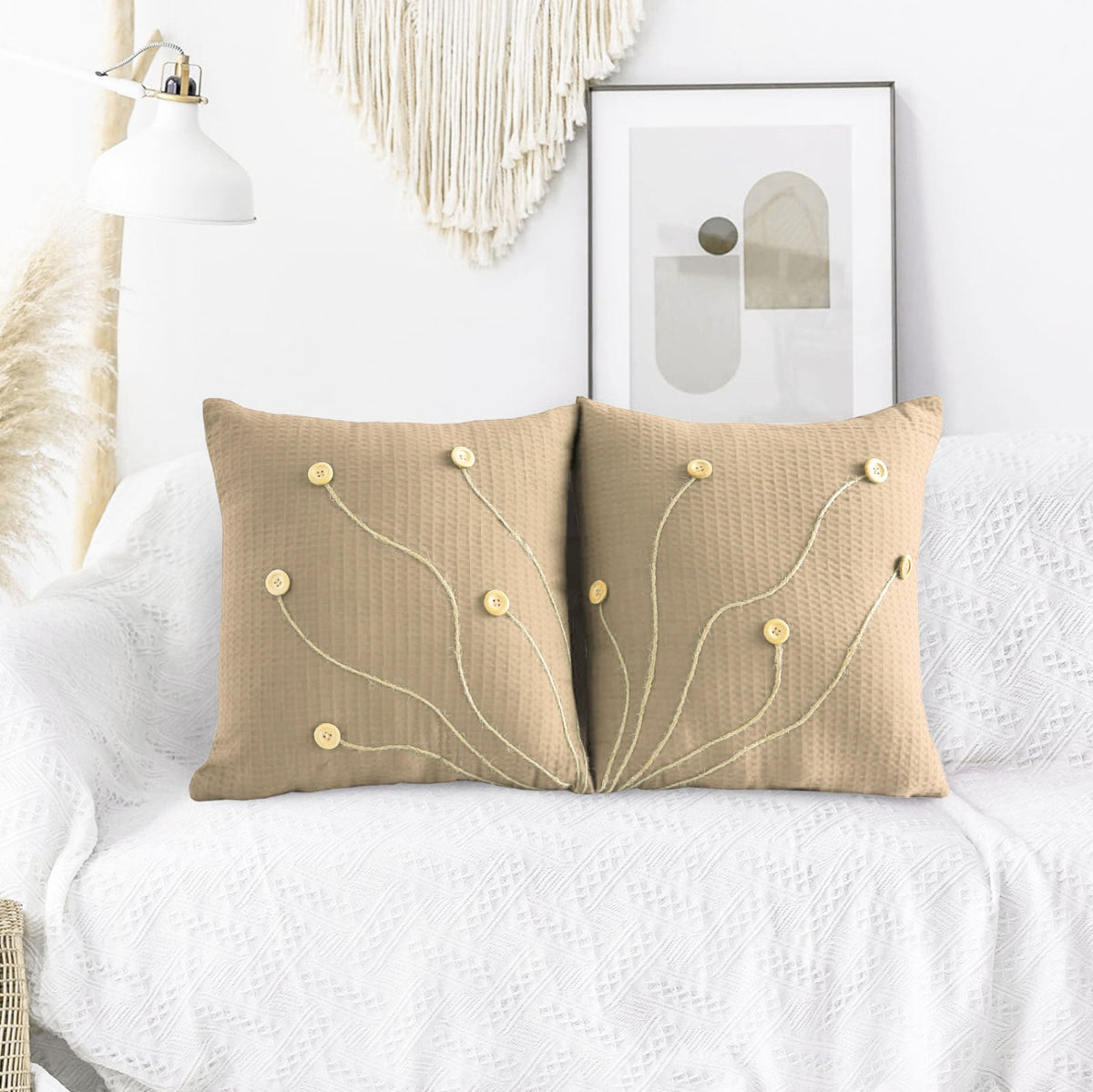 Pack of 2 Waffle Golden Veins Cushion - Beige