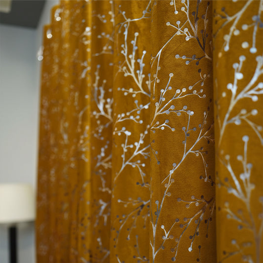 2 PCS PREMIUM QUALITY TEXTURE VELVET CURTAINS - Mustard