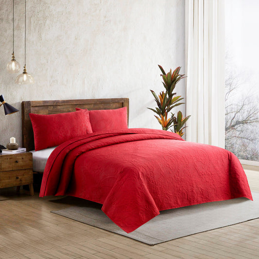 Spiral Vibes 3 Pcs Ultrasonic Bedspread - Red